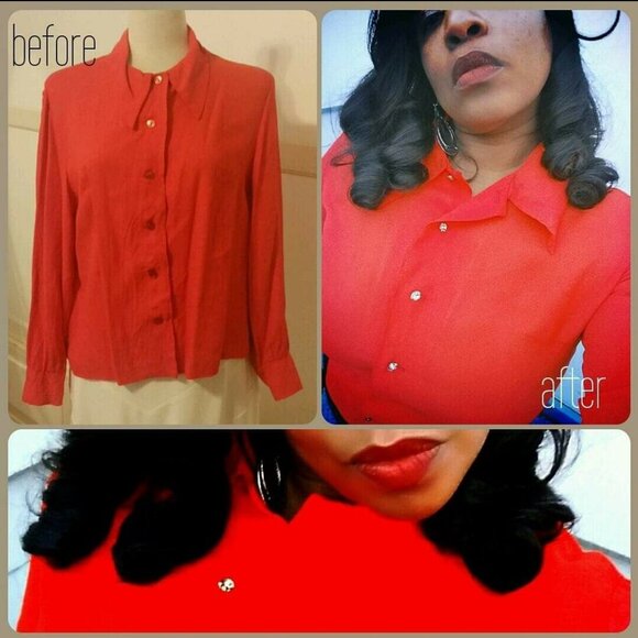 Vintage Orange Blouse / Remixed / New Updated Buttons / Large - Picture 2 of 10